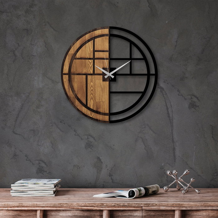 Wallity Reloj de pared decorativo de madera y metal Nogal y Negro Wallity Reloj de pared decorativo de madera y metal Nogal y Negro